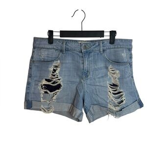 Fade To Blue Distressed Denim Pocket Square Shorts